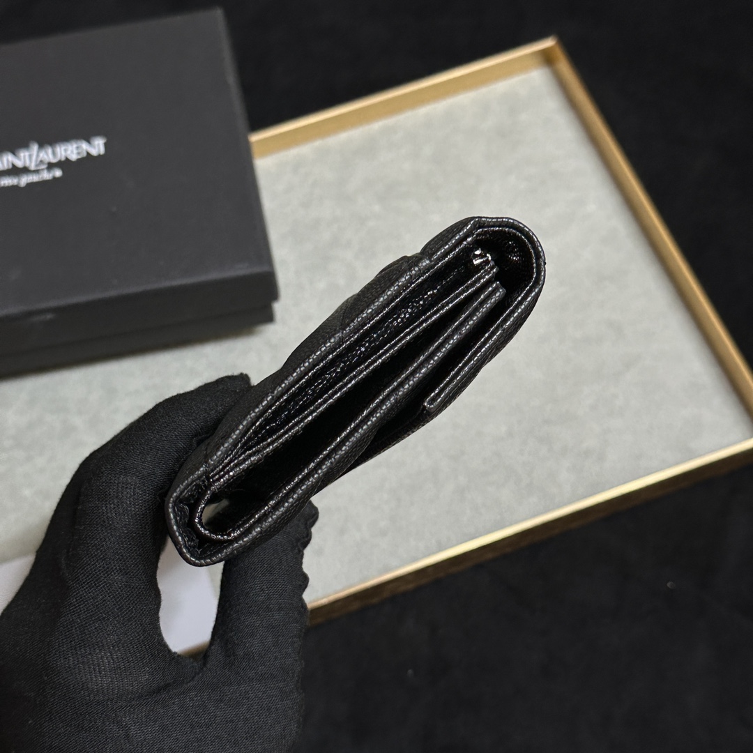 SAINT LAURENT 魚子酱黒銀金 二折短夹財布