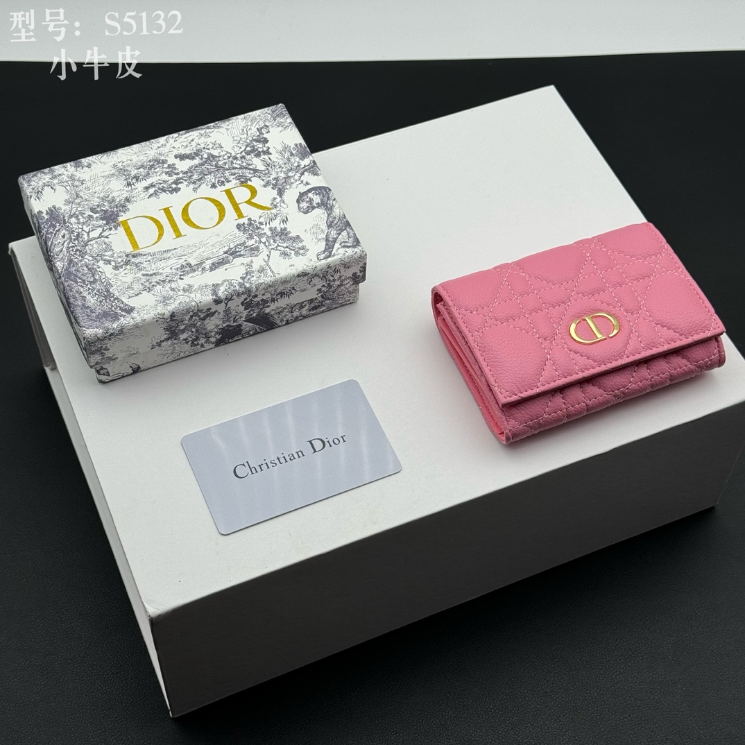 Dior Caro Monederos Billetera Rosa Cuero de vaca Colección primavera – verano