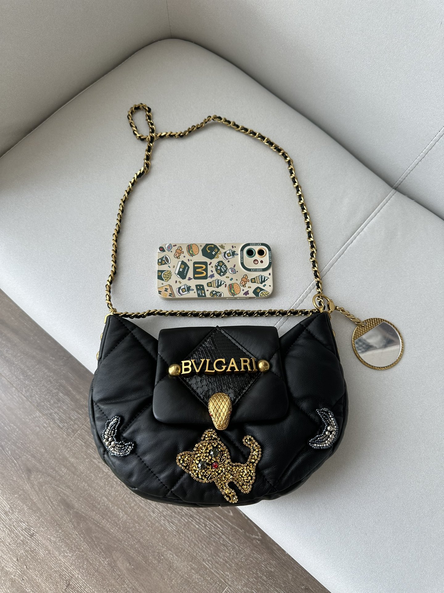 Bulgari Mobile phone size comparison chart! Chain can be single or double! Can be worn on one shoulder or across the body!