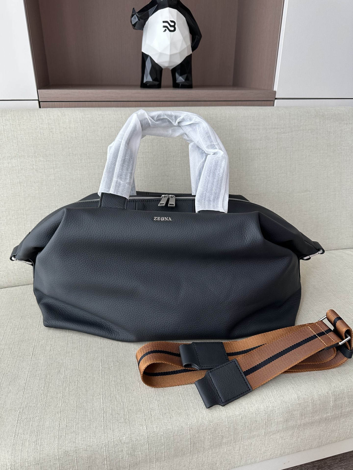 Дорожная сумка Zegna из натуральной кожи, черный