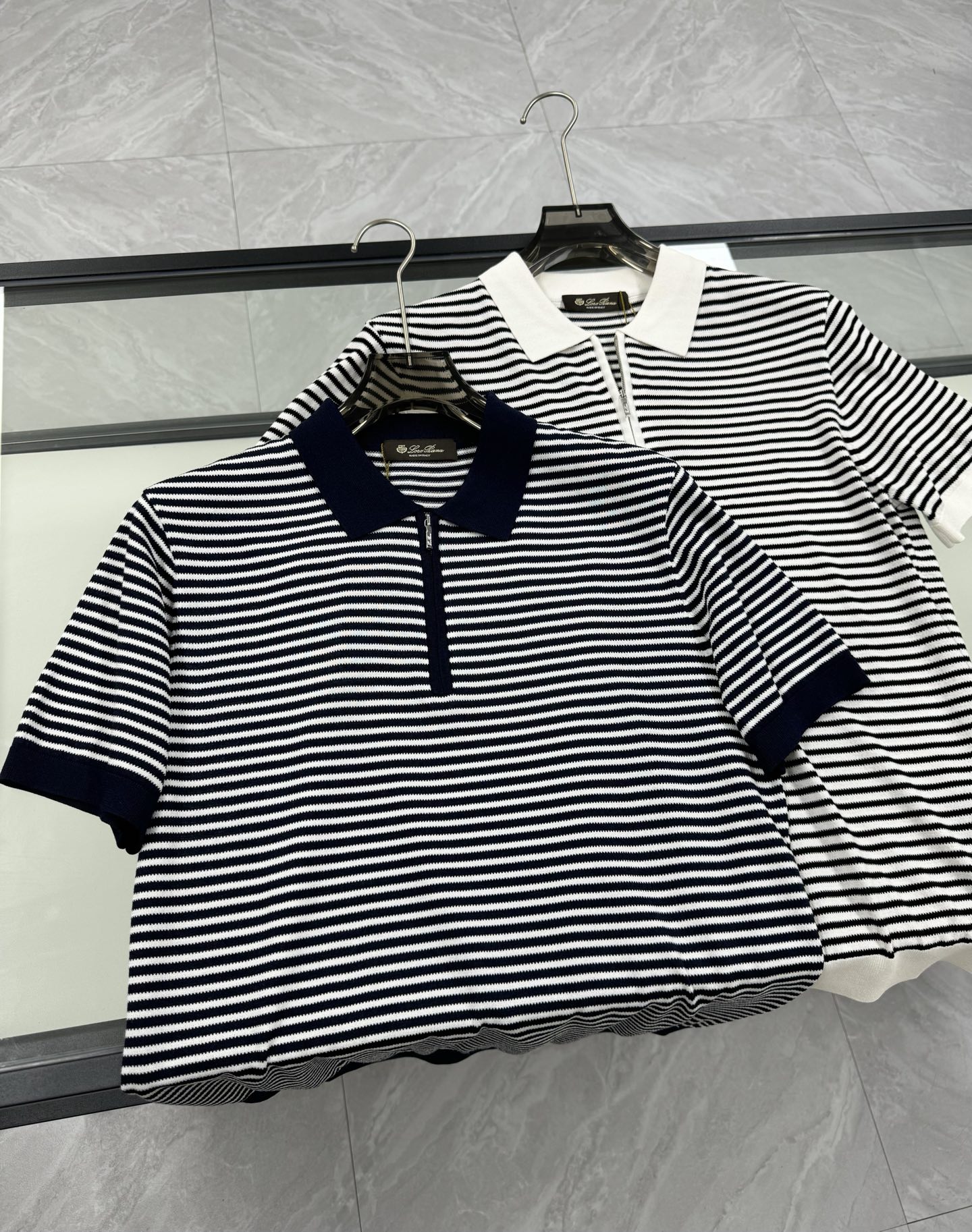 NO:450699,LP semi-zipper striped knitted Polo shirt., loro piana, alexander wang19860909LP半拉链条纹针织Polo衫.,,loro piana,alexander wang,Men's clothing