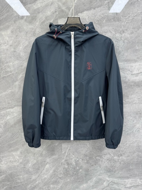 Brunello Cucinelli Men's Hooded Windbreaker Jacket - Embroidered Logo Detail 1 Brunello Cucinelli Men's Hooded Windbreaker Jacket - Embroidered Logo Detail