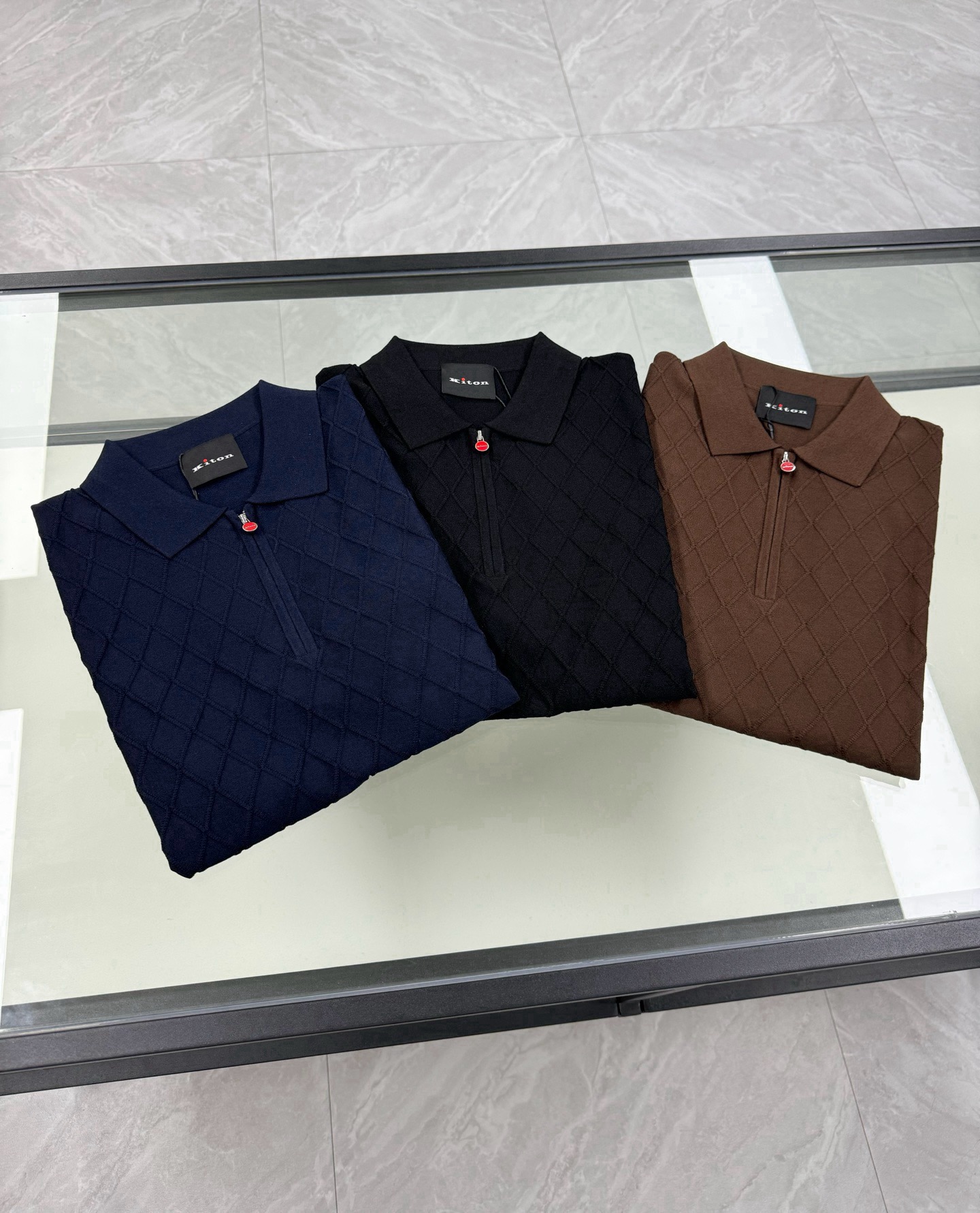 NO:510651,Kiton diamond knitted polo shirt, alexander wang19860909Kiton菱格针织Polo衫,,alexander wang,Men's clothing