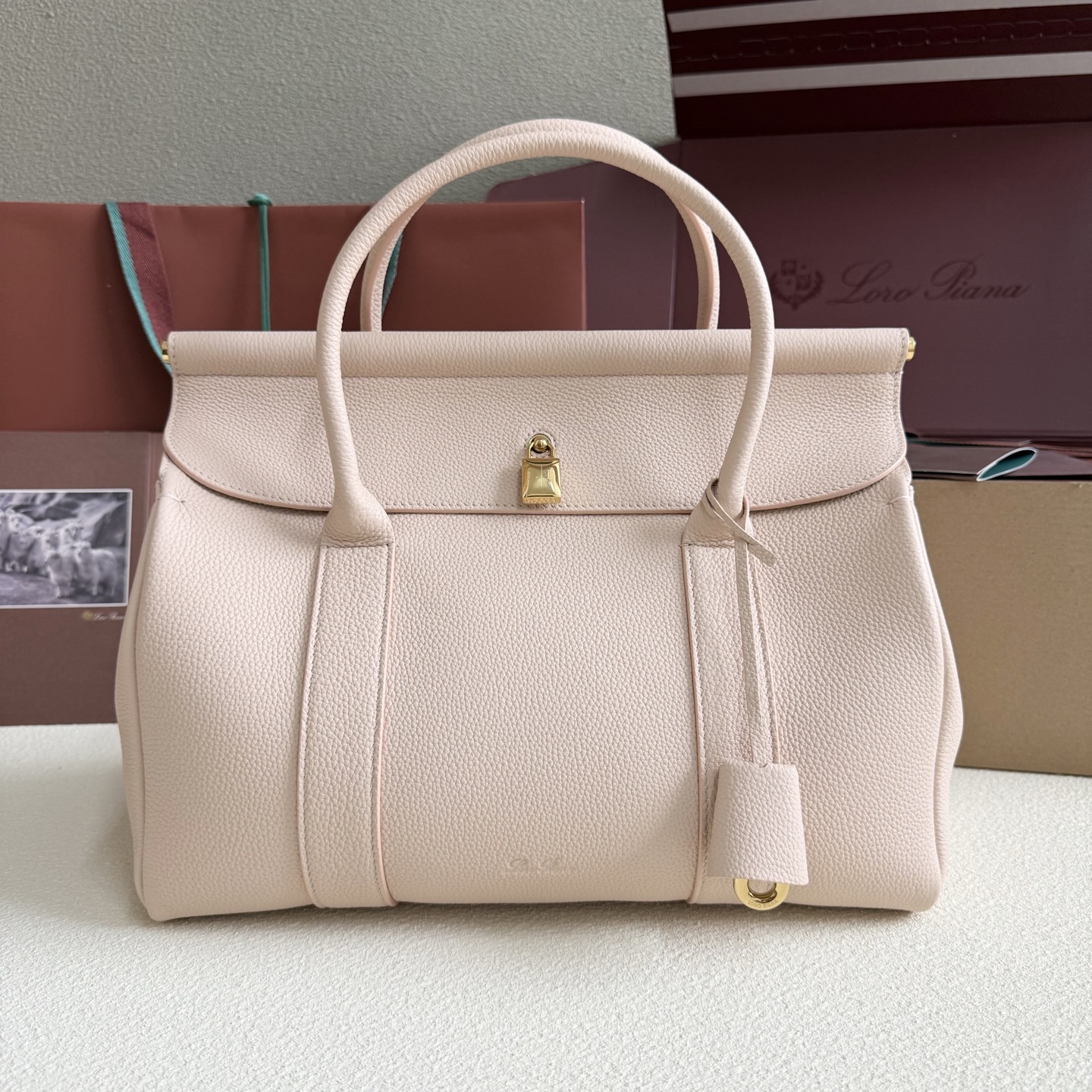 Loro Piana Loom L32 Medium Cream Honey Tote Bag with Padlock Closure