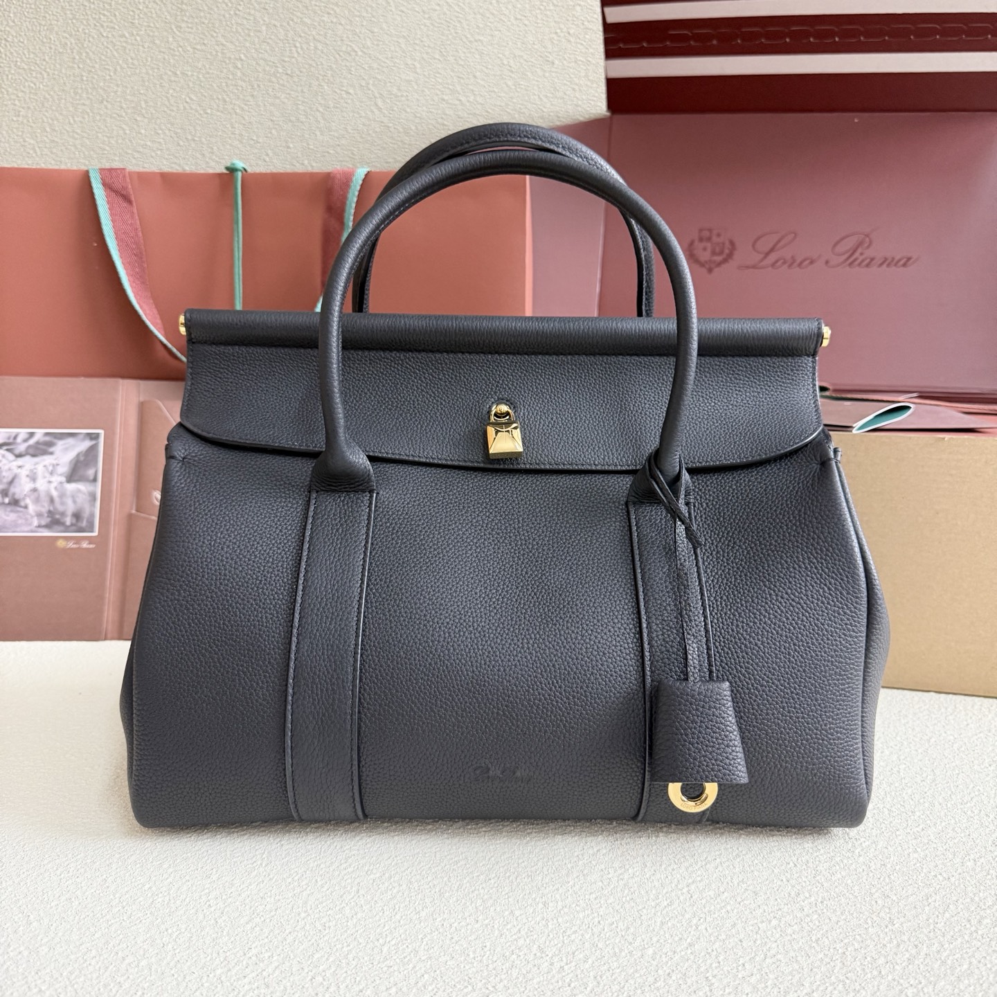 Loro Piana Loom L32 Medium Black Leather Satchel Handbag - Elegant & Versatile