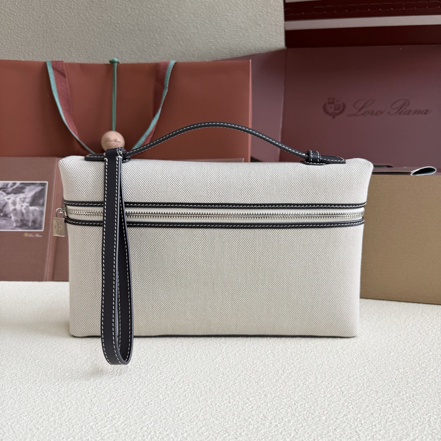 Loro Piana Extra Pouch Men's Clutch Bag in Canvas Blue - Stylish & Functional