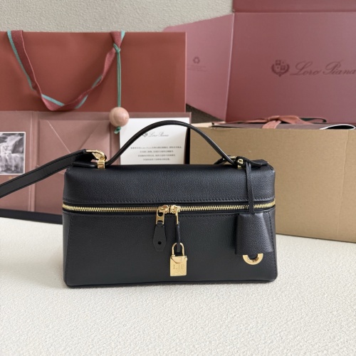 Loro Piana Extra Bag L23 Black Leather Handbag with Padlock Charm 1 Loro Piana Extra Bag L23 Black Leather Handbag with Padlock Charm