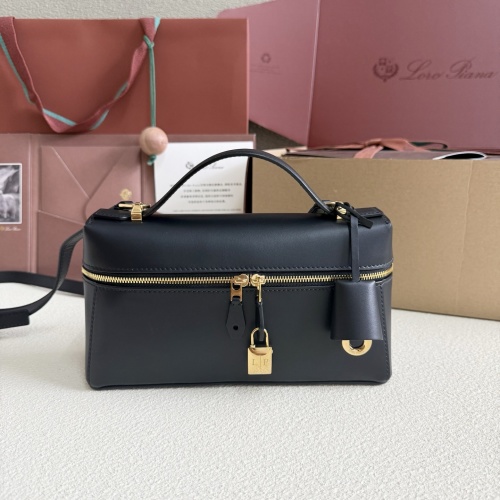 Loro Piana Extra Bag L23: Black Leather Handbag with Key Charm & Crossbody Strap