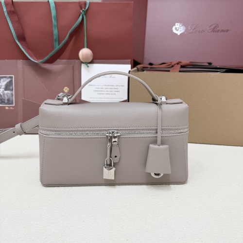 Loro Piana Extra Bag in Dove Grey Leather with Key Charm, 23 cm