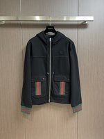 Gucci Clothing Coats & Jackets Green Red Embroidery Cotton Knitted Knitting Fall/Winter Collection Vintage Long Sleeve
