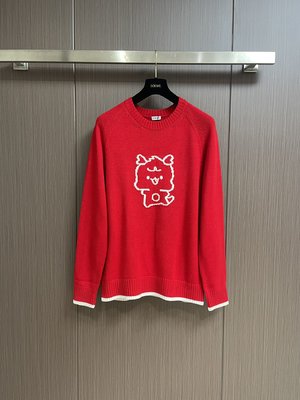 Loewe Clothing Sweatshirts Red White Embroidery Unisex Knitting Wool Spring Collection