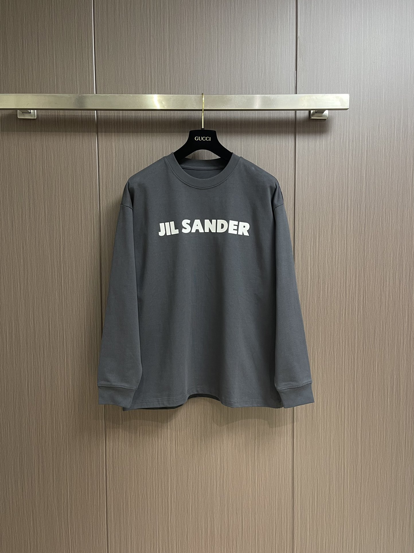 jilsander2024ss经典logo厚板胶印花圆领套头卫衣面料定制100棉双股ad毛圈大卫衣克重4