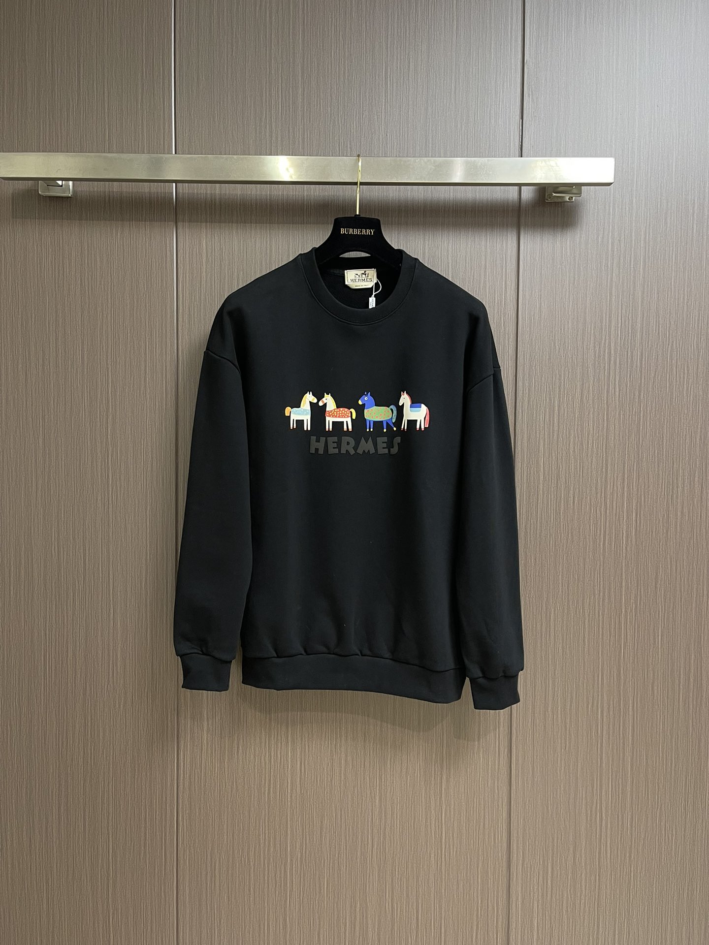 Hermes Black Cotton Sweatshirt with Colorful Horse Graphic - Comfortable Fit 1 i1734631635 2010 1