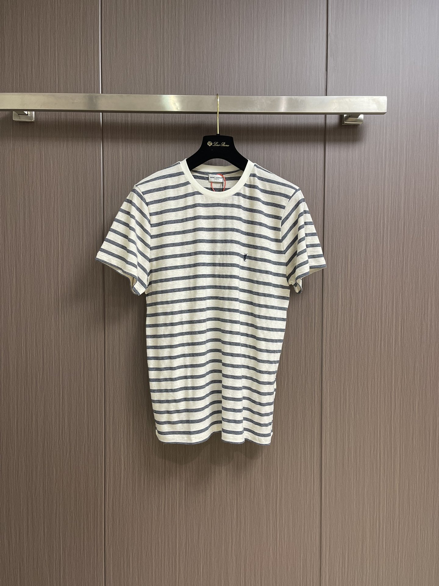 T-shirt rayé Yves Saint Laurent en lin avec logo brodé YSL