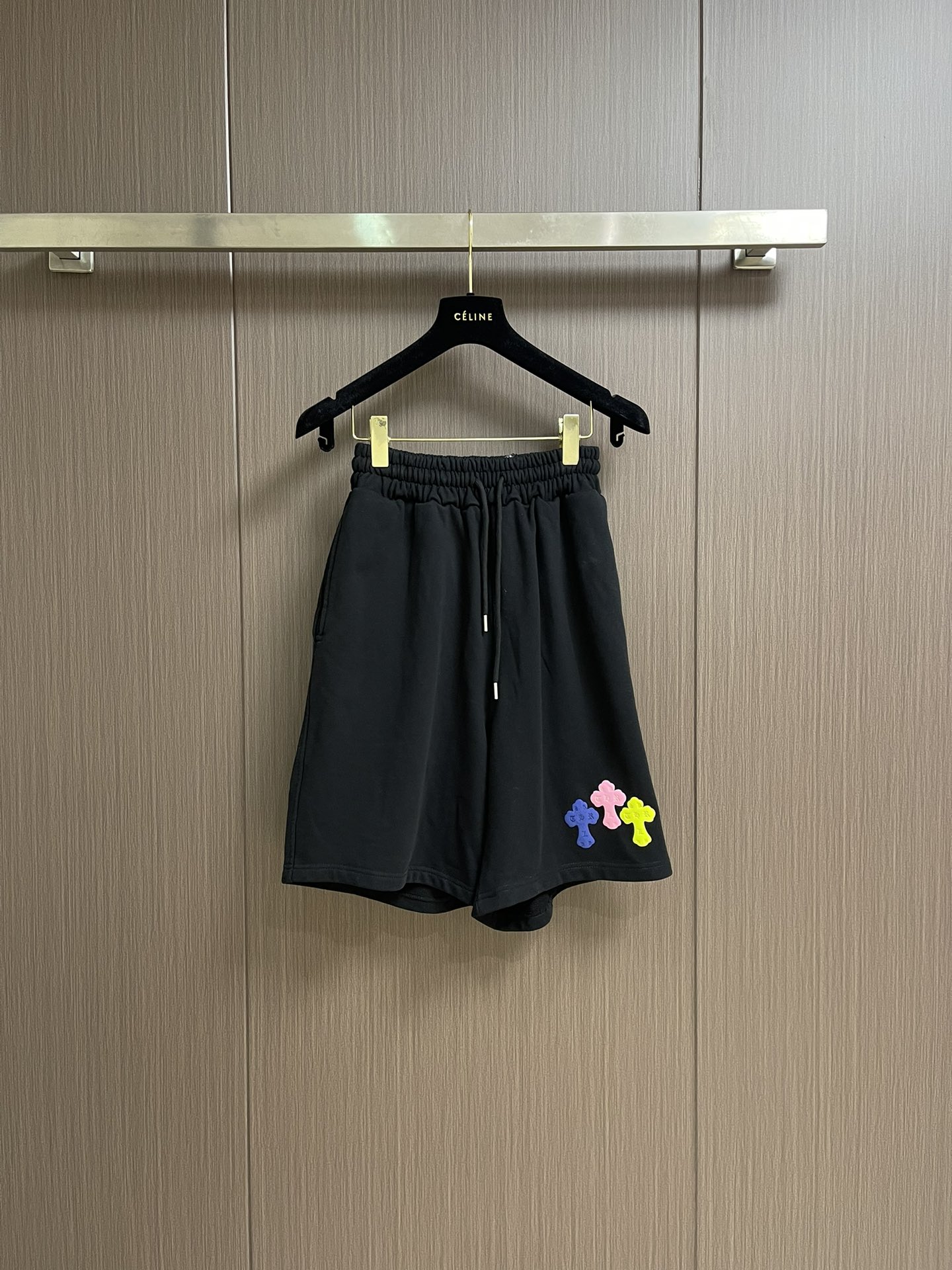 Chrome Hearts 2025SS Kleurrijke Kruis Logo Shorts - Zwart, Katoen