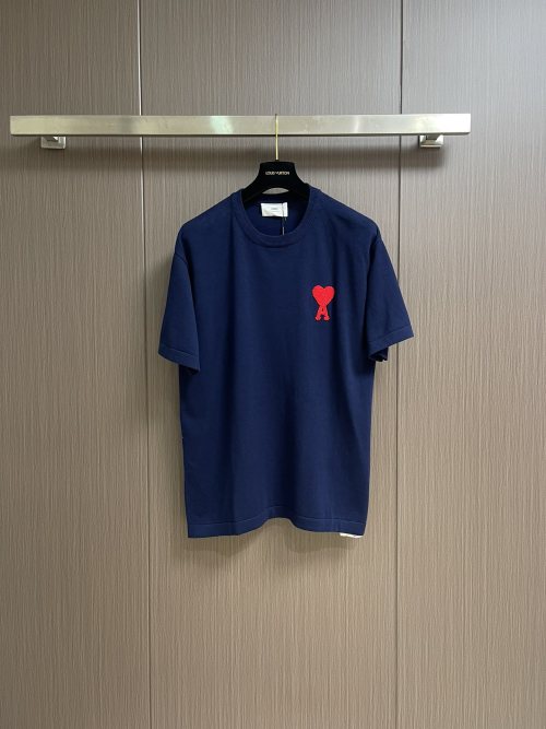 AMI Paris Classic Fit Cotton T-Shirt with Heart Logo 1 AMI Paris Classic Fit Cotton T-Shirt with Heart Logo
