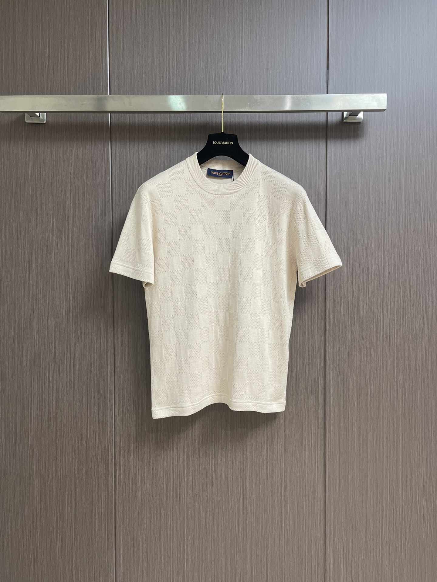 Louis Vuitton Camiseta de Manga Corta con Bordado a Cuadros para Hombre y Mujer