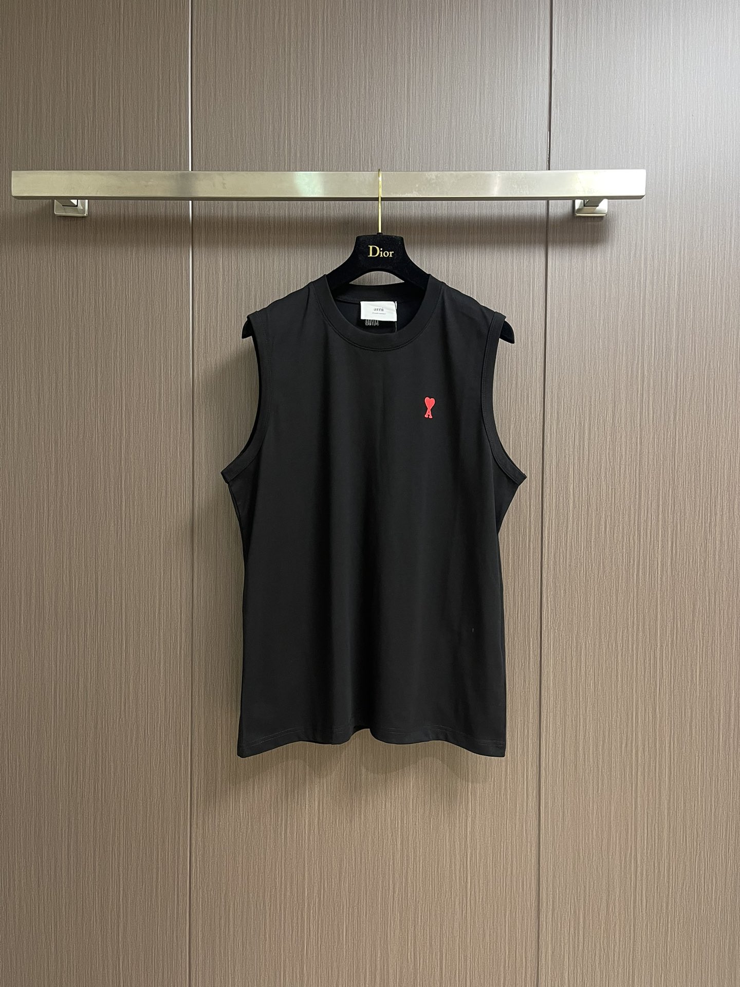 Ami Paris Klassiek Mouwloos T-shirt met Geborduurd Logo - Zwart, 100% Katoen