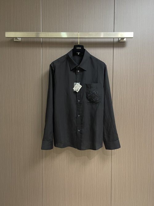 Loewe 2025SS Embroidered Linen Long Sleeve Shirt - Summer Collection
