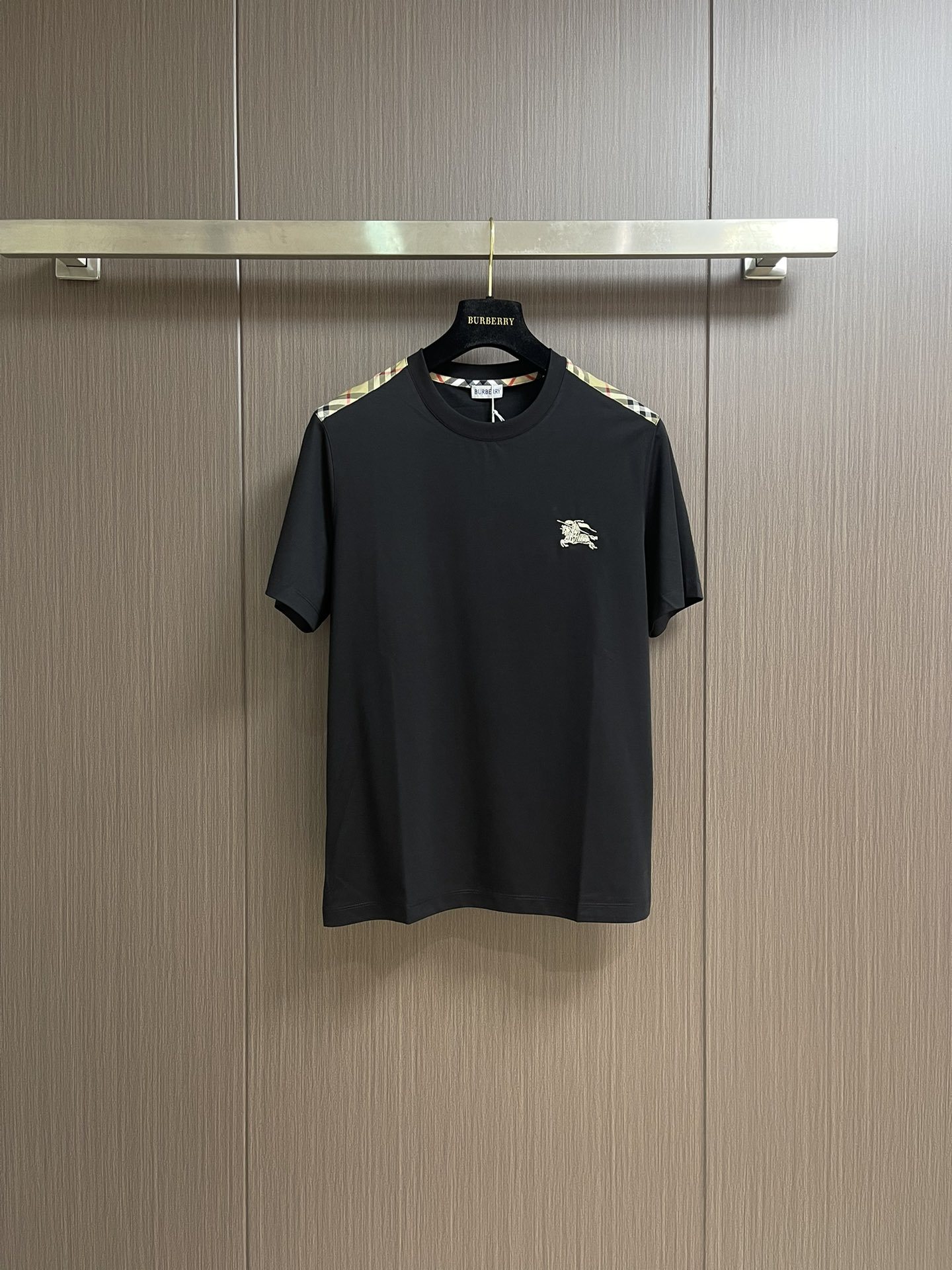 Burberry vintage 侧纹拼接装饰棉质 短袖T恤,vintage格纹裁片拼接设计,男女同款