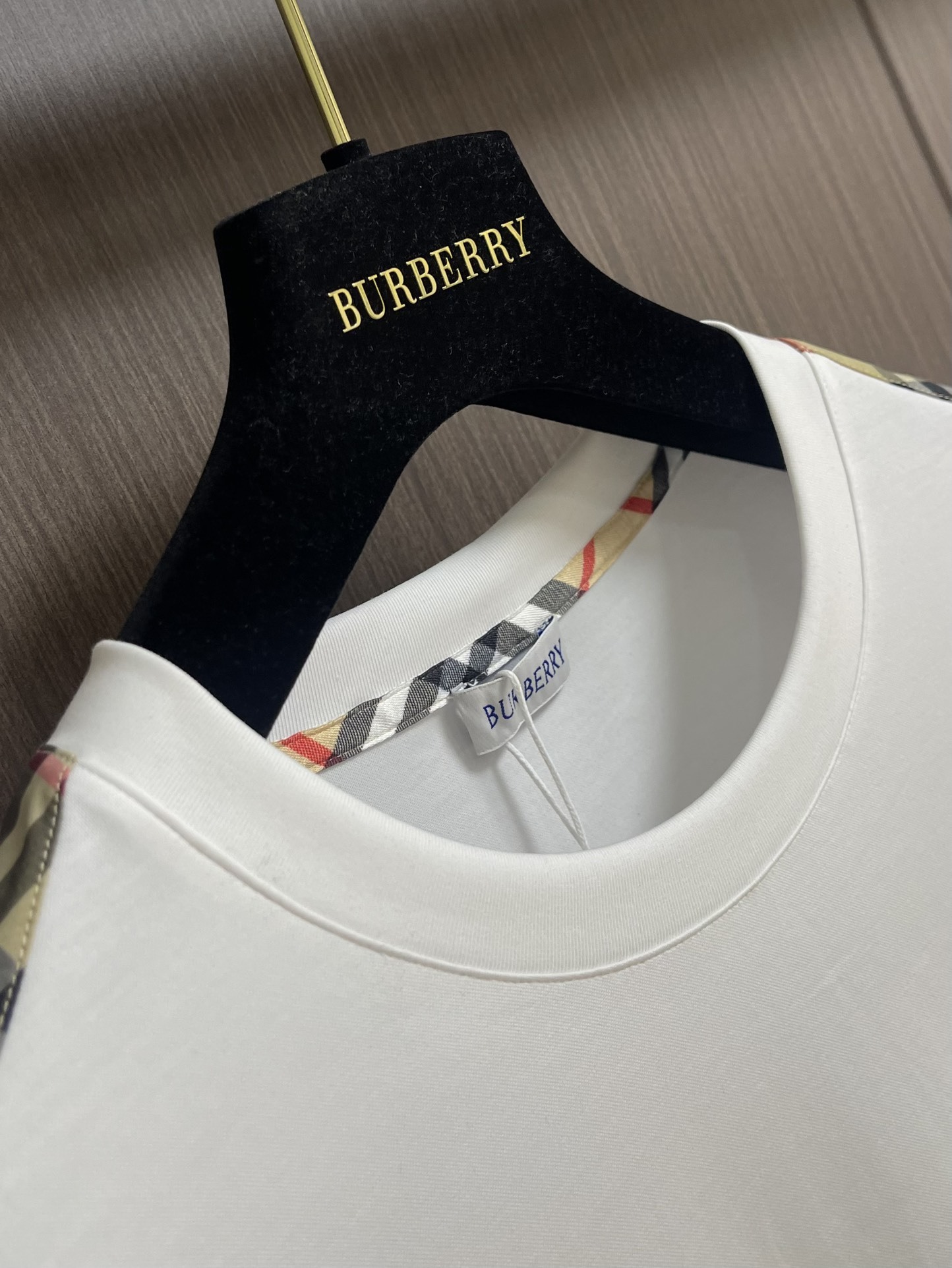 Burberry vintage 侧纹拼接装饰棉质 短袖T恤,vintage格纹裁片拼接设计,男女同款
