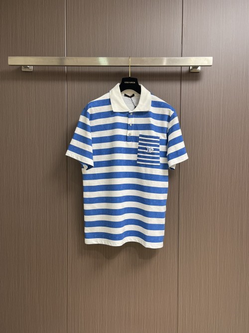 Louis Vuitton 2025SS Striped Cotton Polo Shirt with Monogram Jacquard 1 Louis Vuitton 2025SS Striped Cotton Polo Shirt with Monogram Jacquard