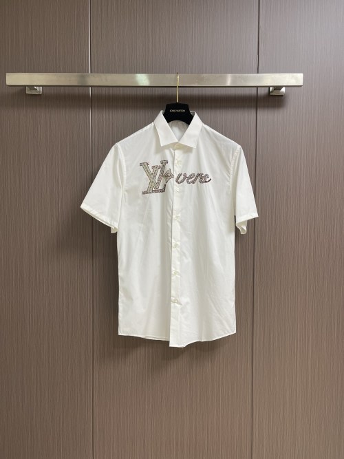 Louis Vuitton Sequin Letter Short Sleeve Shirt, Fashionable and Comfortable