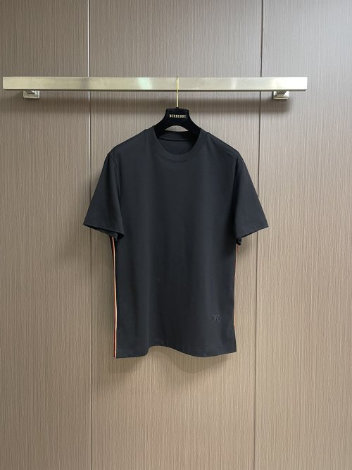 Burberry Vintage Plaid Trim Cotton T-Shirt Short Sleeve for Men and Women
