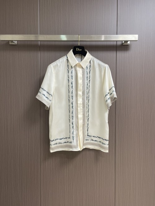 Dior White Silk Twill Lily of the Valley Print Short-Sleeved Shirt 1 Dior White Silk Twill Lily of the Valley Print Short-Sleeved Shirt