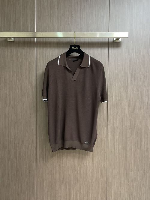 Prada Men's Polo Shirt - Knit Cotton Blend, Retro Collar, Embroidered Logo 1 Prada Men's Polo Shirt - Knit Cotton Blend, Retro Collar, Embroidered Logo