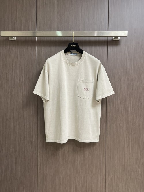 Prada Summer Pocket T-Shirt, Casual Short Sleeve, Oversized Fit, Beige 1 Prada Summer Pocket T-Shirt, Casual Short Sleeve, Oversized Fit, Beige
