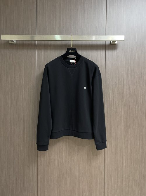 Celine Men's Black Cotton Sweatshirt with Embroidered Logo, S-XL 1 Celine Men's Black Cotton Sweatshirt with Embroidered Logo, S-XL