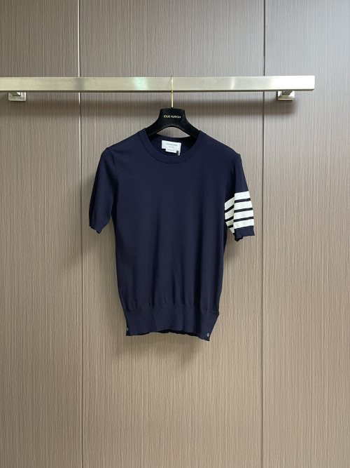 Thom Browne Navy Four-Bar Stripe Short-Sleeve Cotton T-Shirt for Men 1 Thom Browne Navy Four-Bar Stripe Short-Sleeve Cotton T-Shirt for Men
