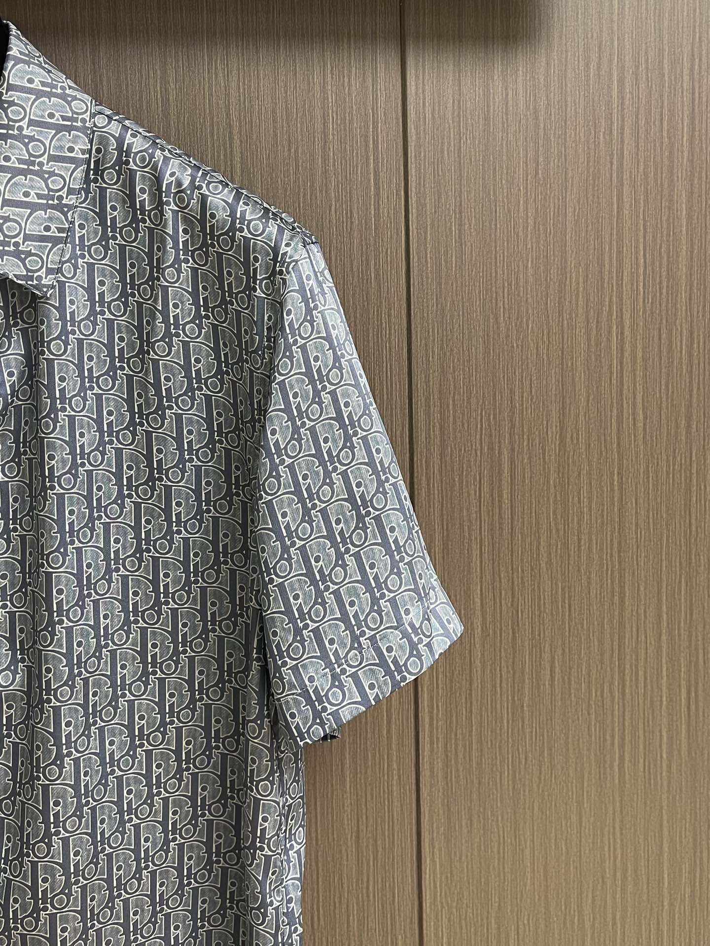 Dior Oblique Print Silk Twill Short-Sleeve Shirt - Light Gray 5 i1751467762 7951 5