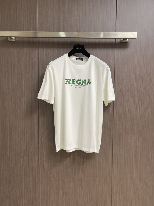 Zegna 2025SS Crew Neck Short Sleeve T-Shirt with Logo - Premium Cotton