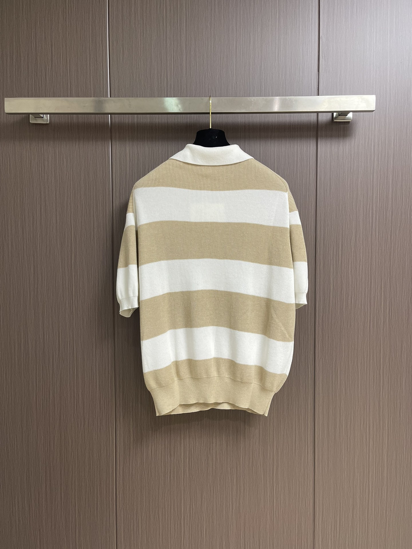 Balenciaga Striped Linen Short Sleeve Polo Shirt, Beige and White, S-XL 3 i1751638900 5033 4