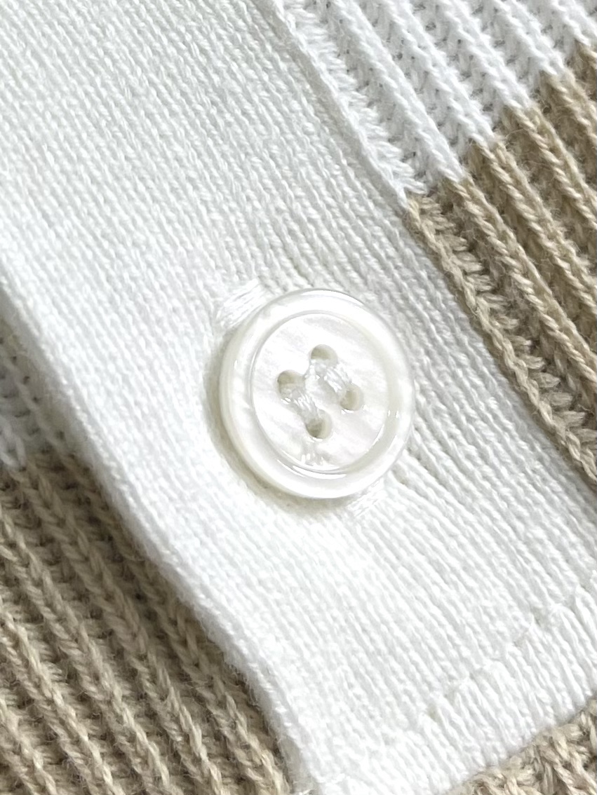 Balenciaga Striped Linen Short Sleeve Polo Shirt, Beige and White, S-XL 6 i1751638900 6326 1