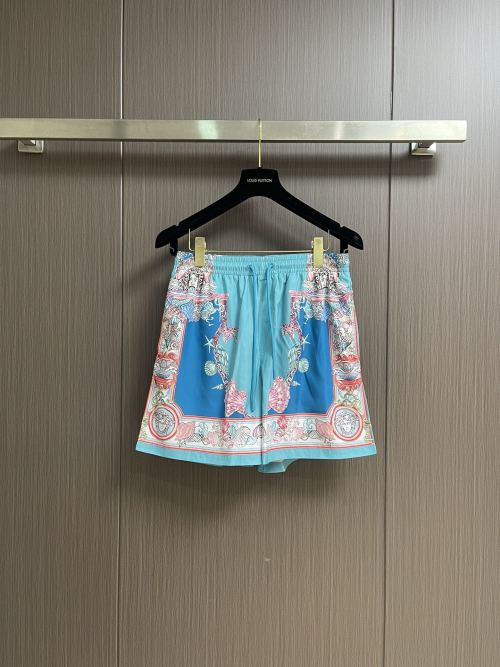 Versace Coral Theatre Print Swim Shorts - Drawstring Waist, Sky Blue 1 Versace Coral Theatre Print Swim Shorts - Drawstring Waist, Sky Blue