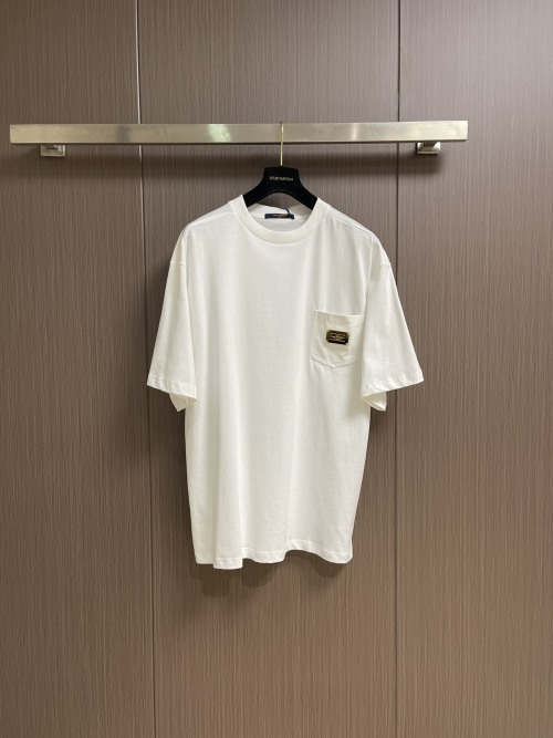 Louis Vuitton 2005SS White Cotton T-Shirt with Pocket and Logo Plaque