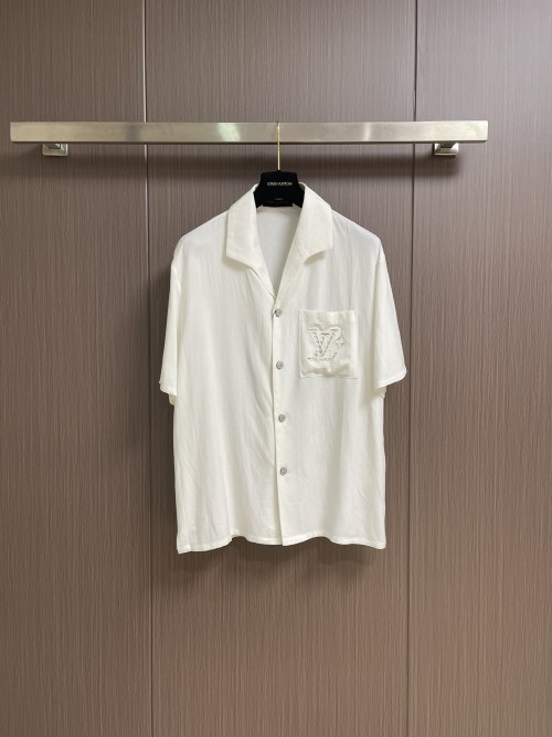 Louis Vuitton Silk-Linen Summer Short Sleeve Shirt with Embroidered Logo 1 Louis Vuitton Silk-Linen Summer Short Sleeve Shirt with Embroidered Logo