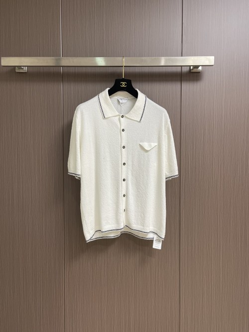Bottega Veneta Men's White Cotton Blend Short Sleeve Knit Shirt