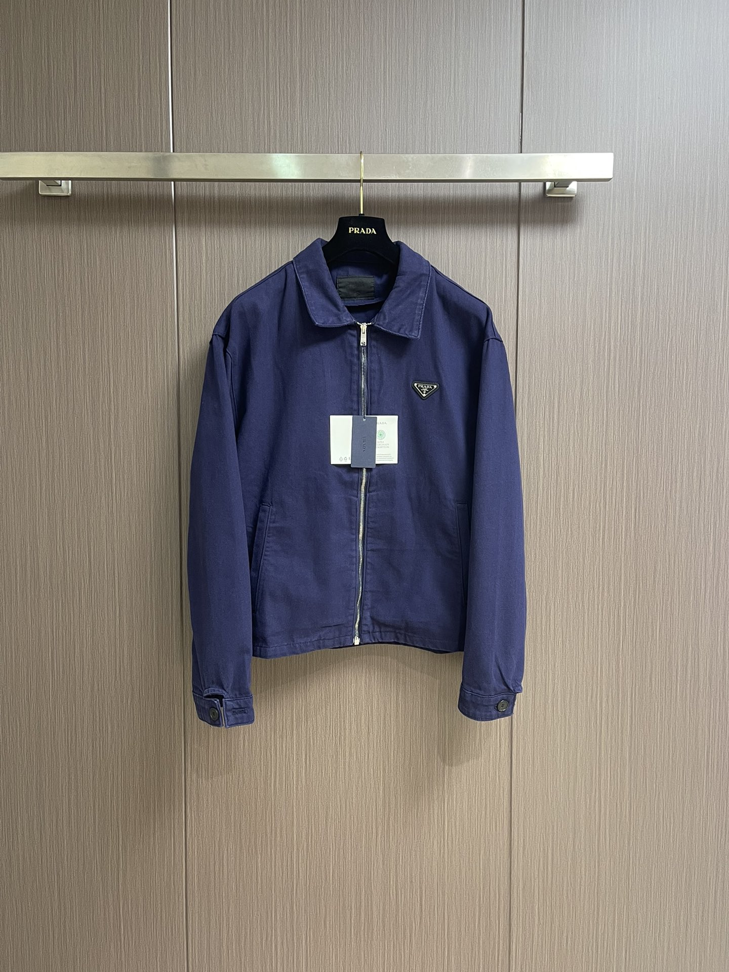 Customized Prada Triangle Logo Jackets: Vintage Cowboy Style, Nano-Sweet Blue Color, Low-Key Profile