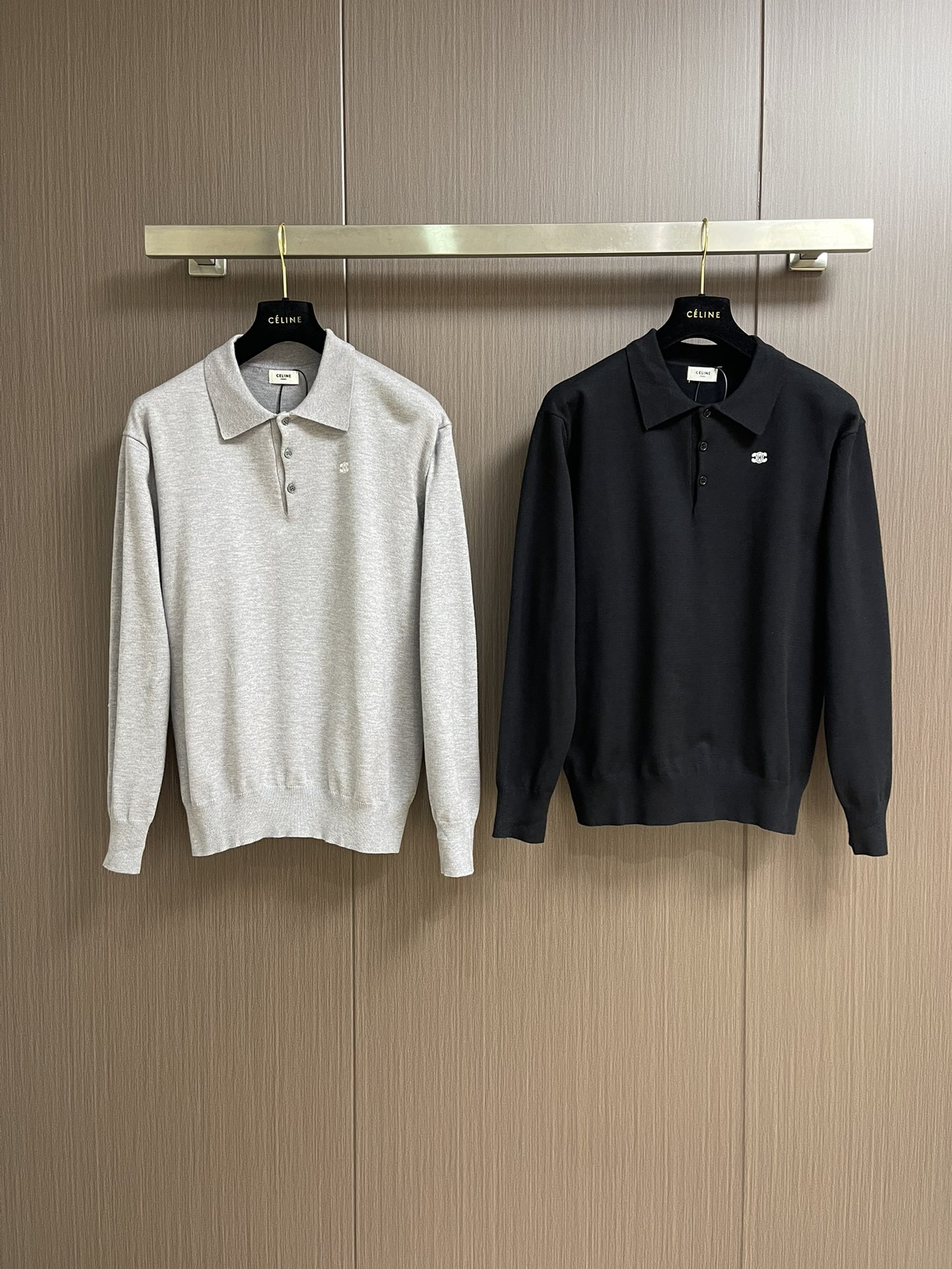 “CELINE Embroidered Long-Sleeved Polo Coats with 100% Cotton Tweezing Overview” - 图片 3