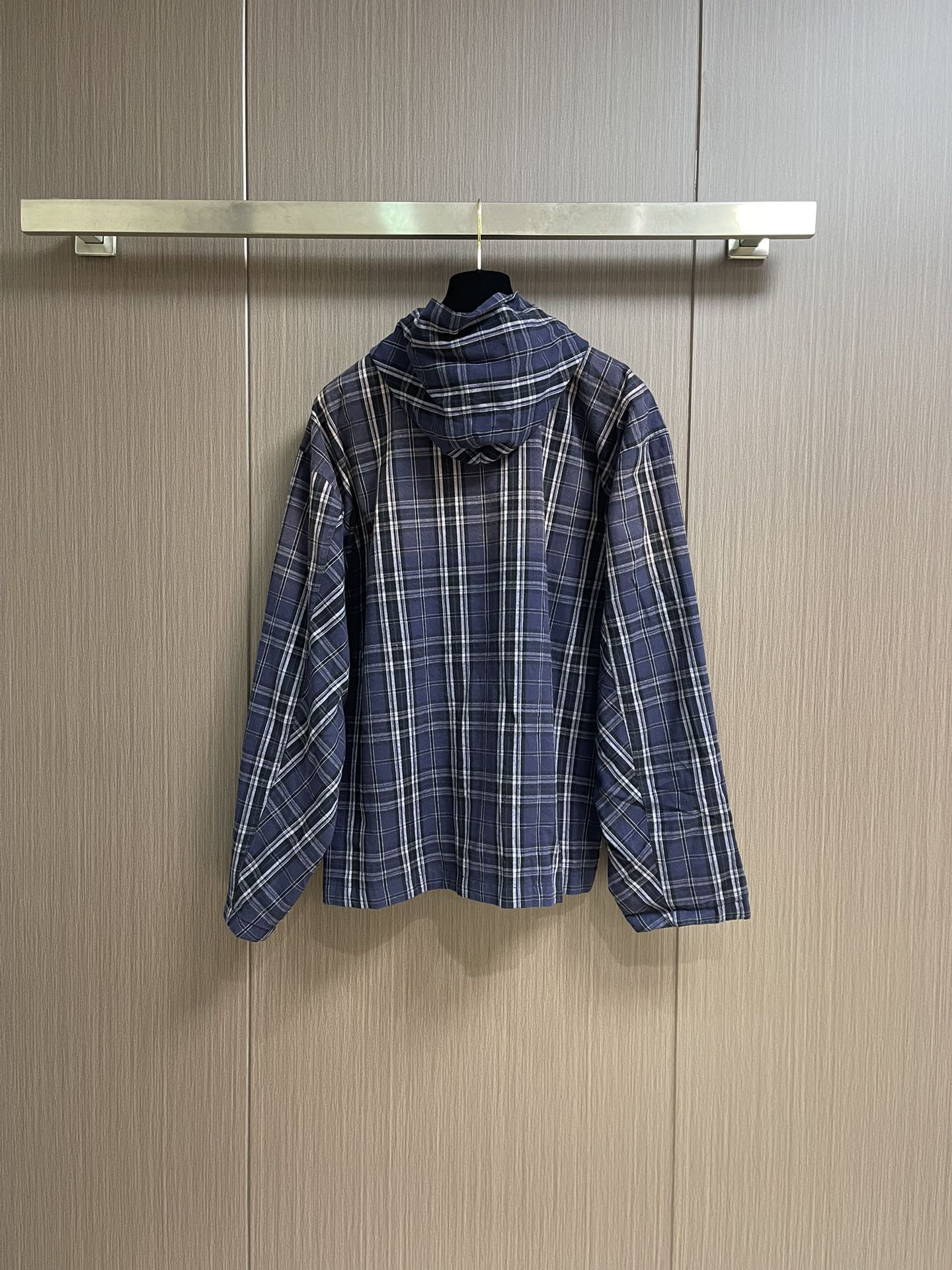 上衣Balenciaga 2025SS秋季新款 海军蓝拼色格纹连帽拉链卫衣外套卫裤套装，定制定染格纹棉质