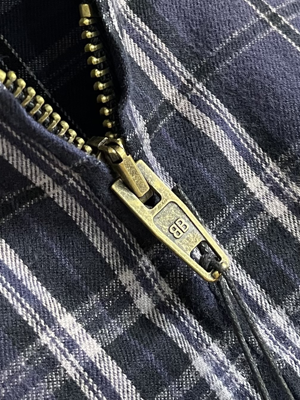 上衣Balenciaga 2025SS秋季新款 海军蓝拼色格纹连帽拉链卫衣外套卫裤套装，定制定染格纹棉质