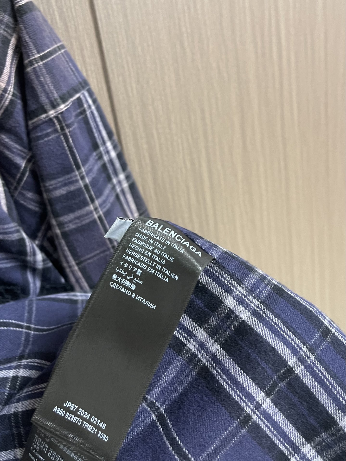 上衣Balenciaga 2025SS秋季新款 海军蓝拼色格纹连帽拉链卫衣外套卫裤套装，定制定染格纹棉质