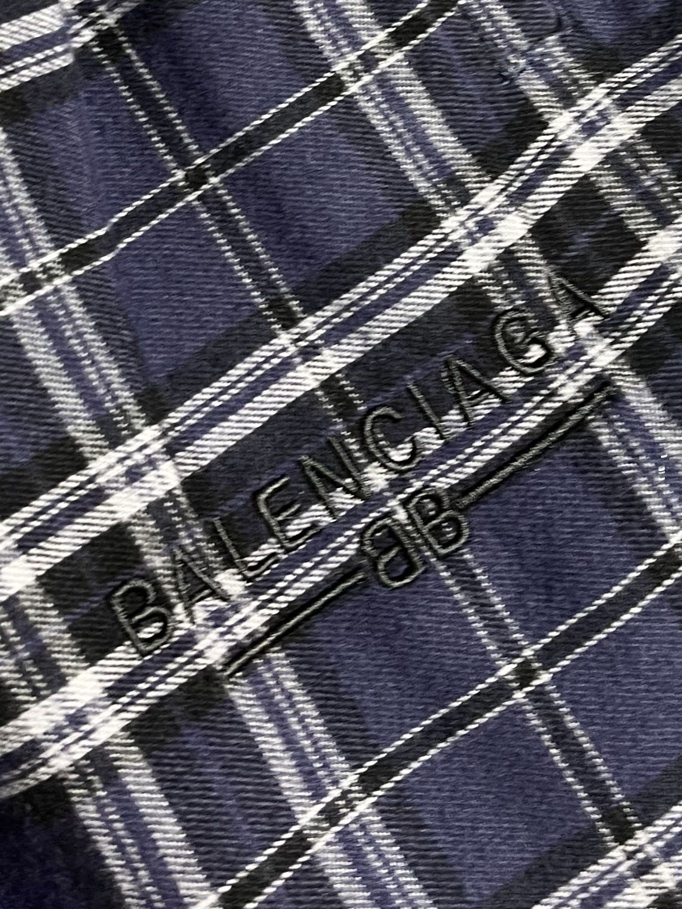  裤子
Balenciaga 2025SS秋季新款 海军蓝拼色格纹连帽拉链卫衣外套卫裤套装，定制定染格纹