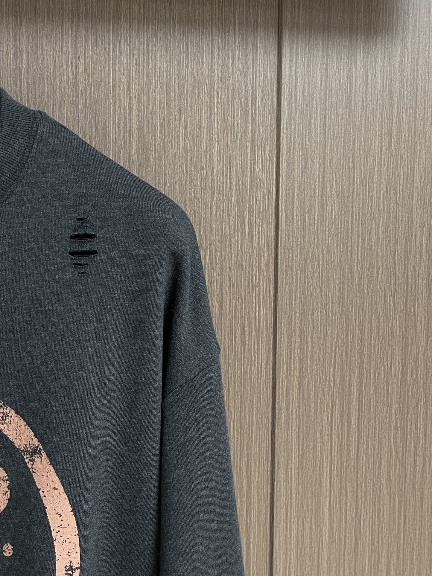 Acne Studios 破洞做旧徽标印花圆领长袖卫衣，定制定染灰绿臻柔棉彩棉料 云感般的触感 细腻柔软