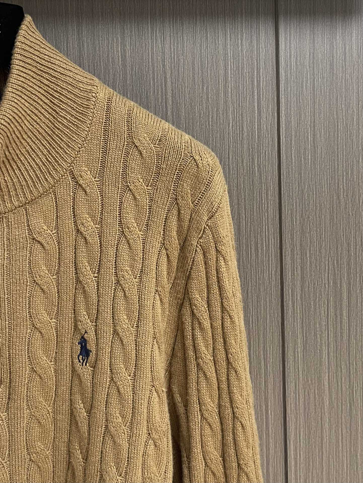 RAlP🆕H LAUREN 拉夫半拉链纯色小马刺绣logo麻花针织毛衣，复古学院风 手感舒适度满分 承包