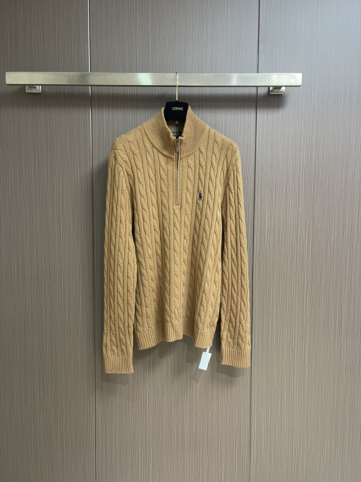 RAlP🆕H LAUREN 拉夫半拉链纯色小马刺绣logo麻花针织毛衣，复古学院风 手感舒适度满分 承包